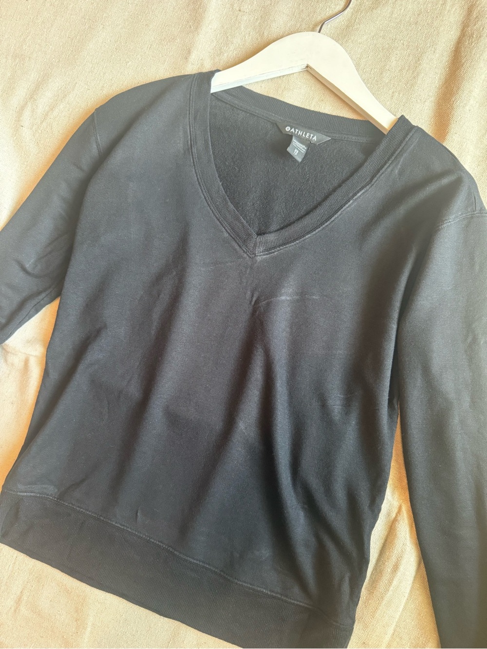 Athleta Black V-Neck Fleece Lined Sweatshirt